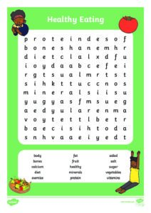 healthy eating word search muxton primary school